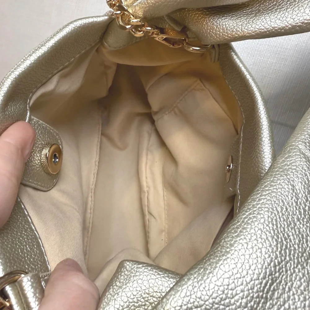 Jentry Kelley Gold Metallic Knotted Handle‎ Vegan Leather Crossbody Hobo Bag